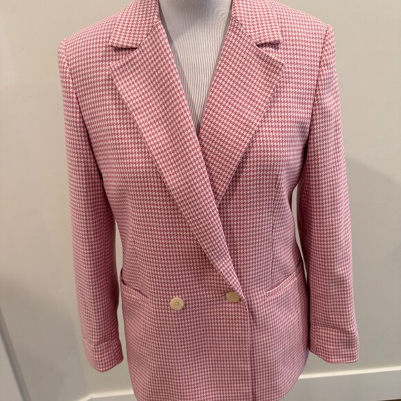 Pink Houndstooth Ming Brand Double Breasted Blazer - Picture 2 of 9